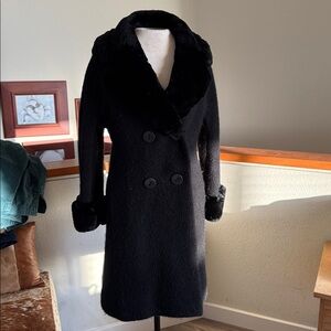 Vintage Lord & Taylor Elegant Black coat fur collar Union made tags 5th ave